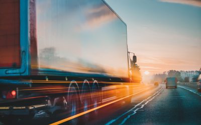 Red Lorry on M1 motorway in motion near London